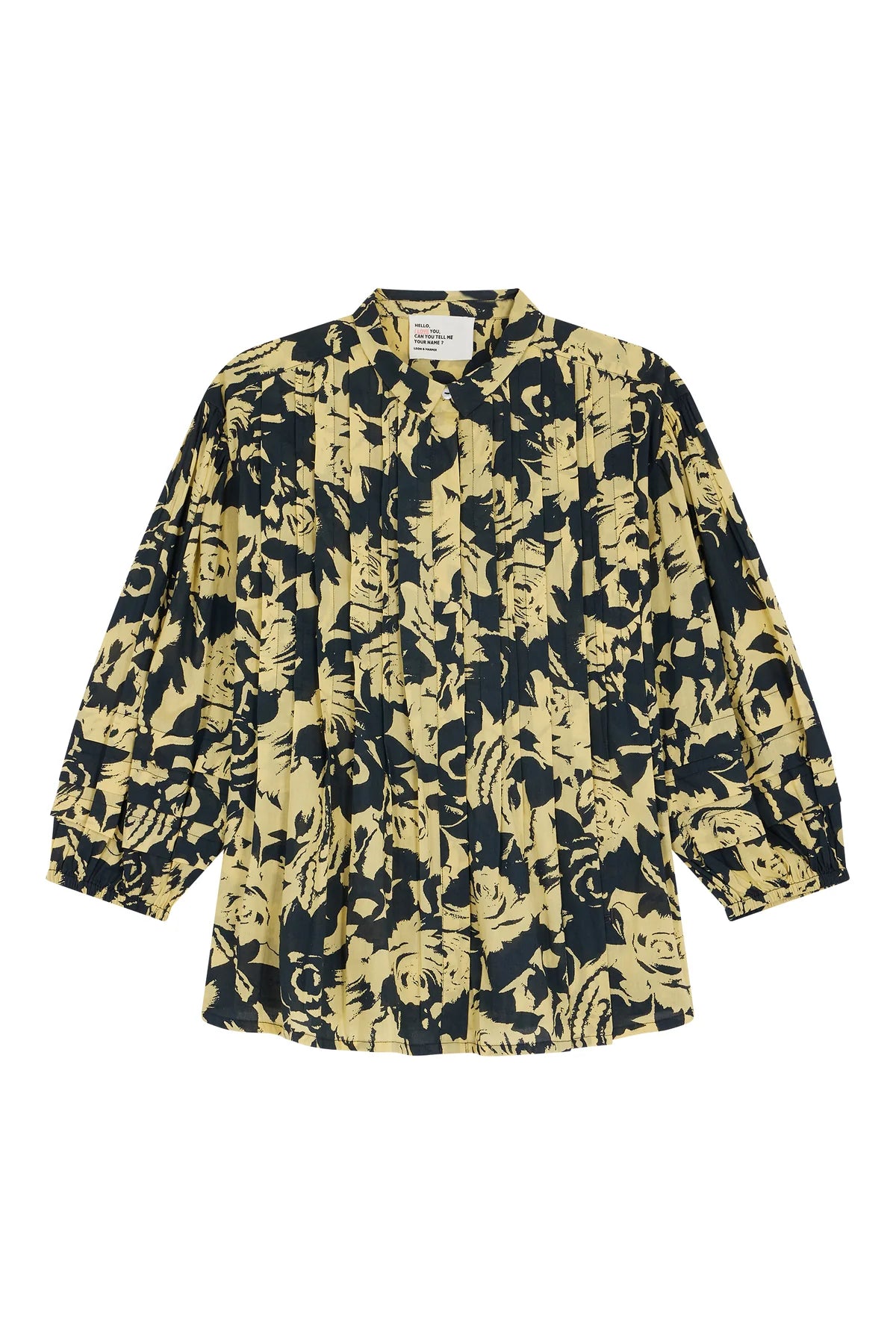 L&H YELLOW Print Pintuck Pleat Bell Sleeve Organic Cotton Shirt