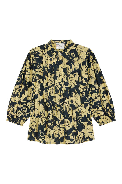 L&H YELLOW Print Pintuck Pleat Bell Sleeve Organic Cotton Shirt