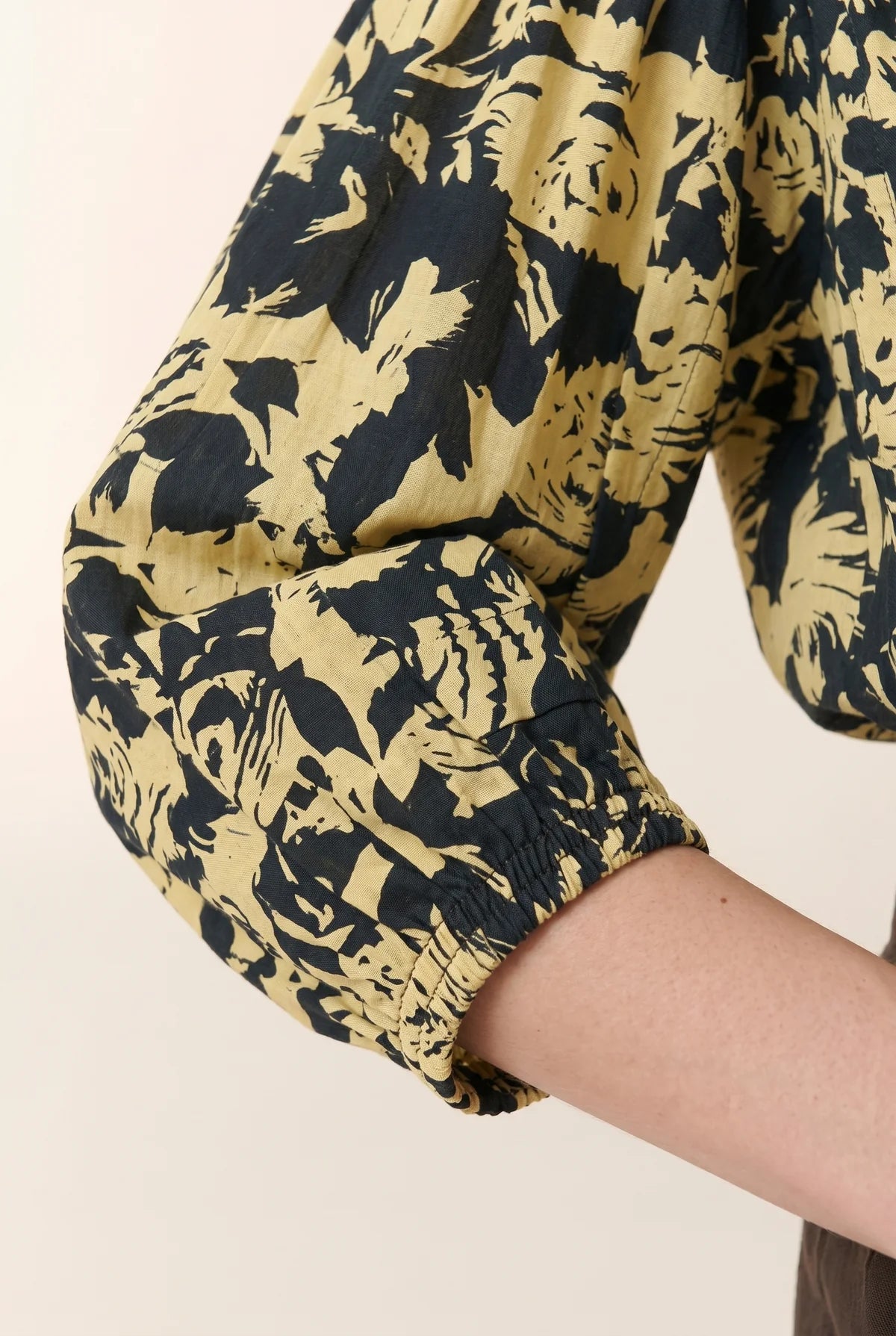 L&H YELLOW Print Pintuck Pleat Bell Sleeve Organic Cotton Shirt