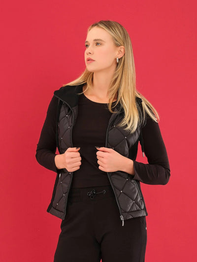 D75155 BLACK Zip-Up Stud Quilt Vest