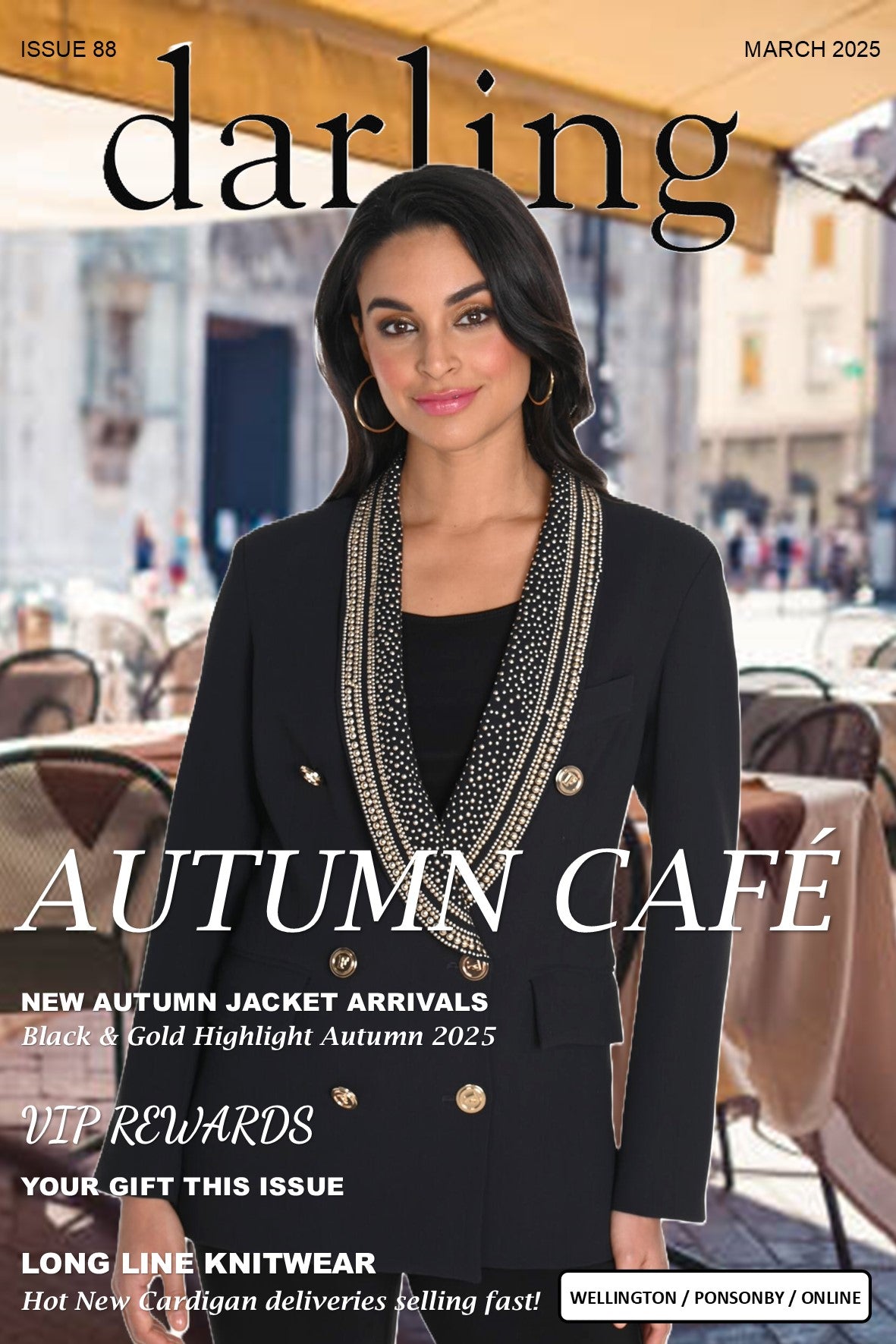 243476U Double Button Gold Lapel Mid-Length Blazer