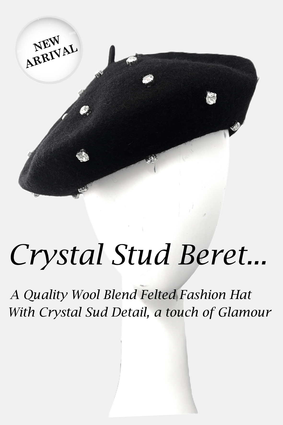 D0014 Crystal Studs Wool Beret
