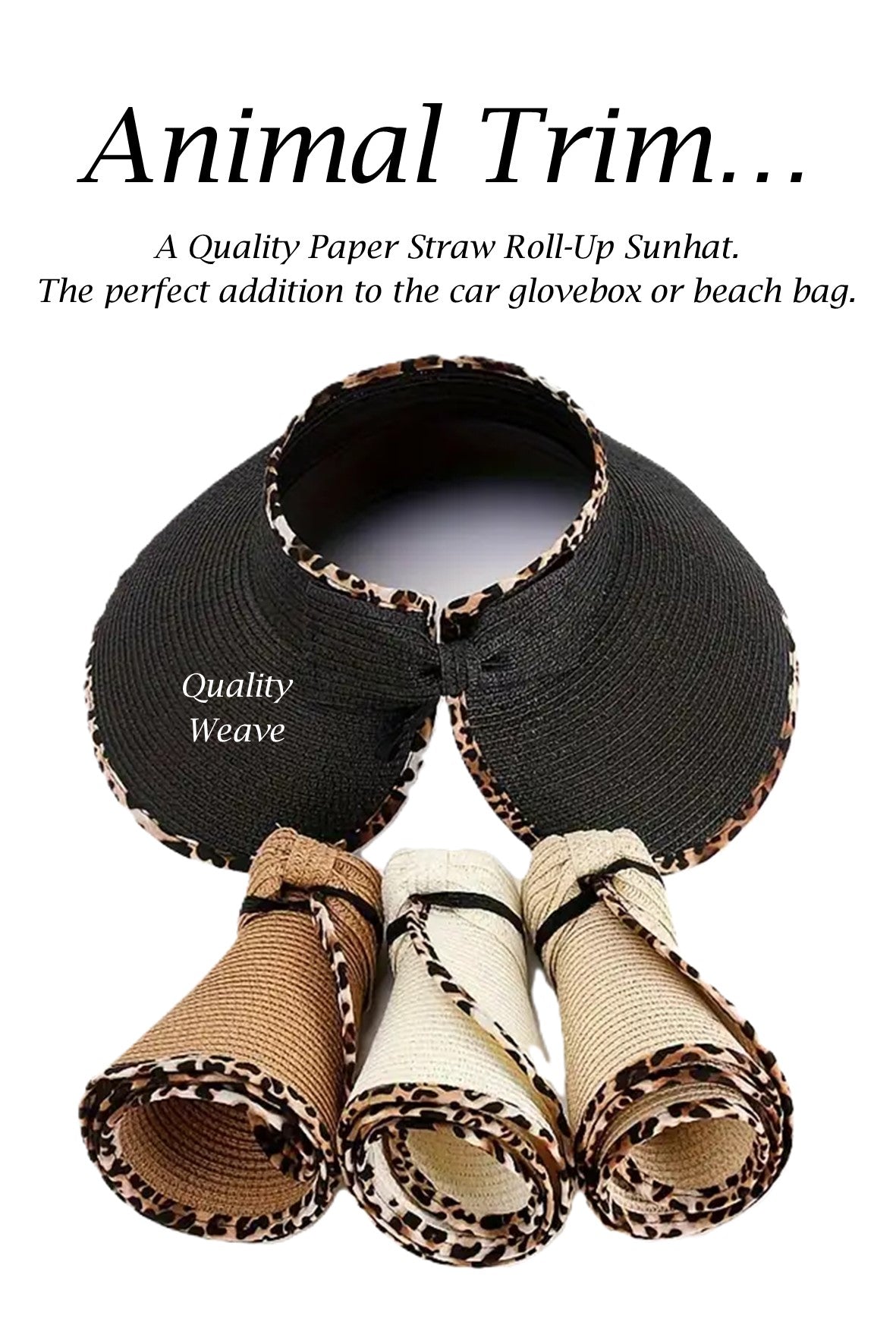 D0019 Animal Trim Roll-up Straw Sunhat