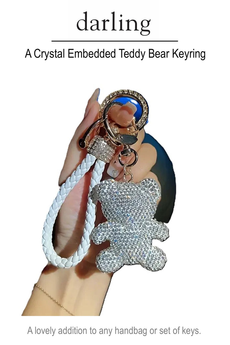 D0039 Lux Crystal Bear Charm Key Ring