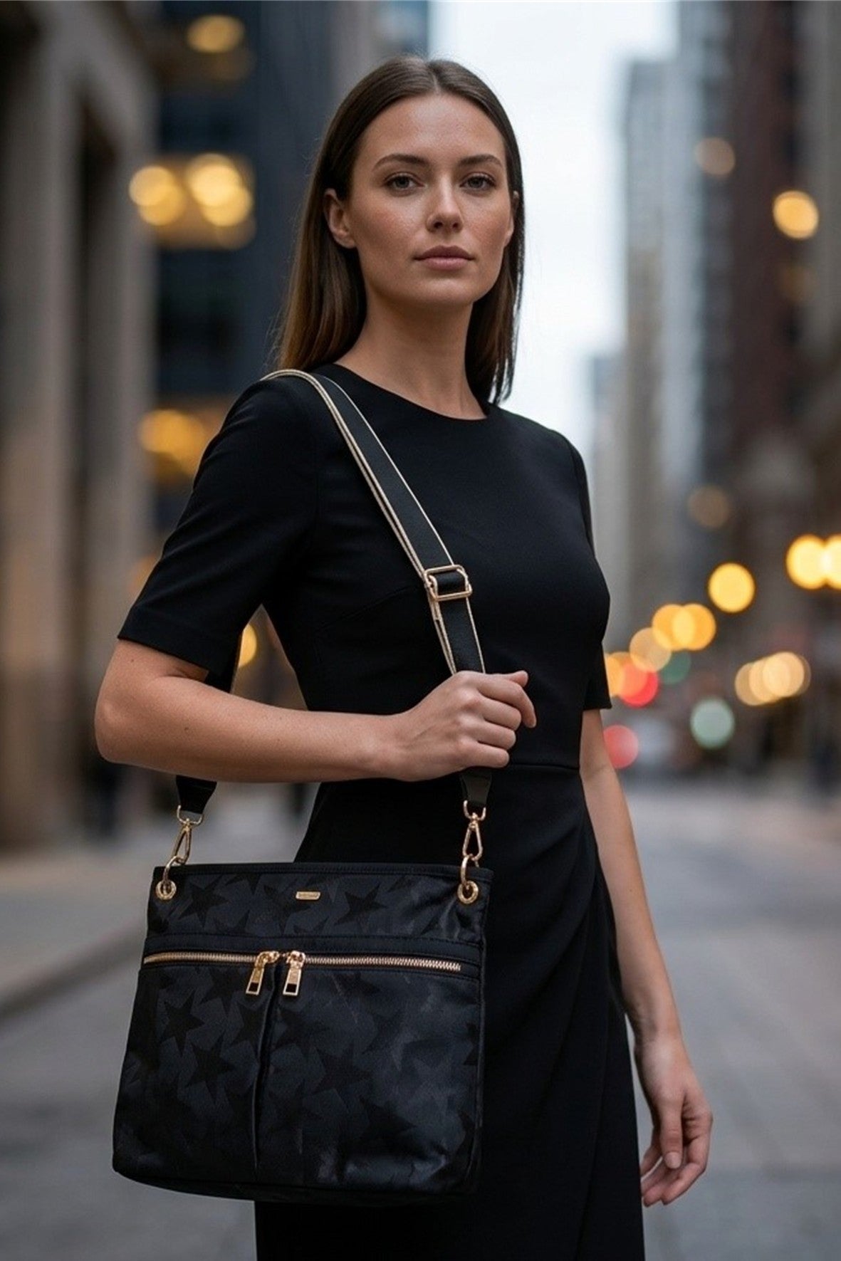 D0049 Cross Body Gold Zip Pocket Bag