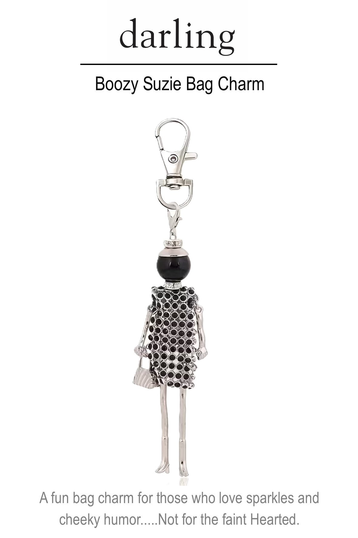 D0054 BLACK Boozy Suzy Diamante Bag Charm