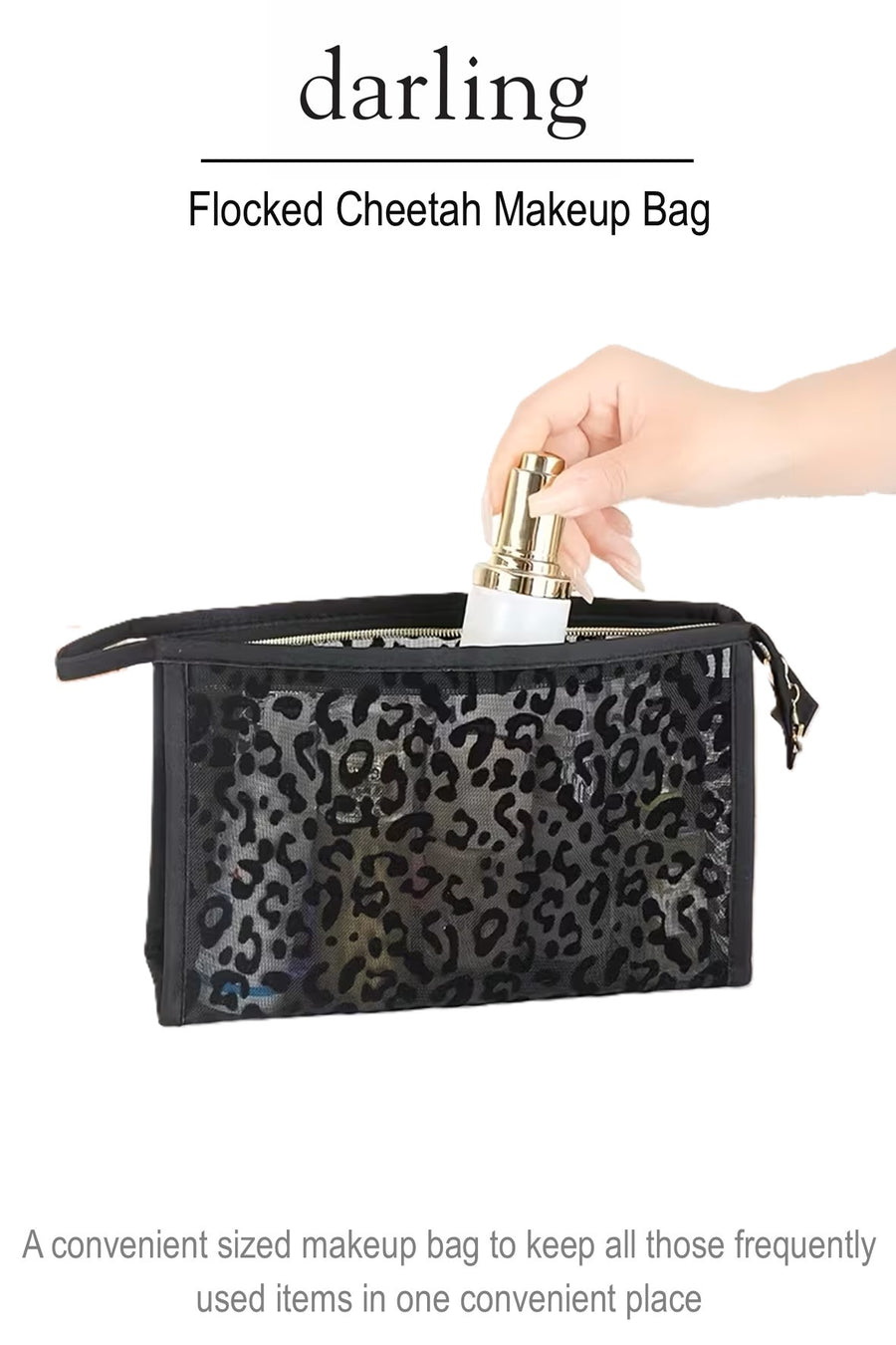 D0055 Cheetah Flocked Mesh Makeup Bag