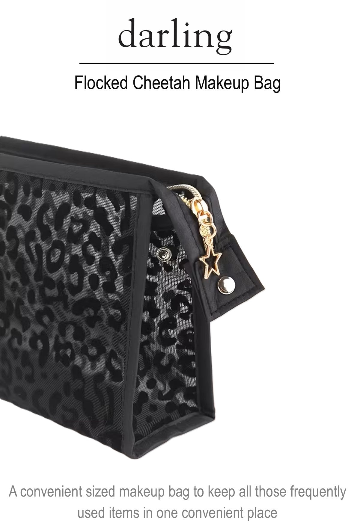 D0055 Cheetah Flocked Mesh Makeup Bag