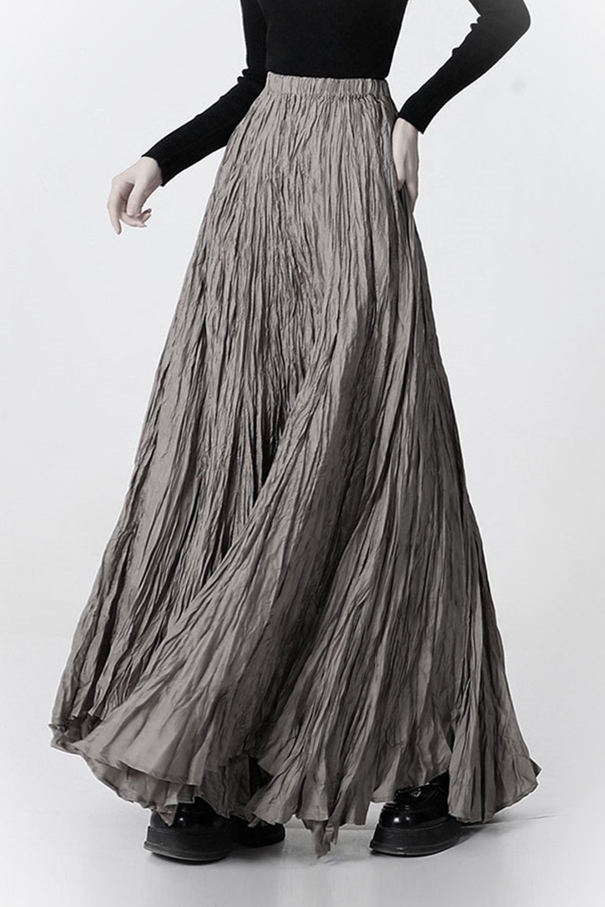 HG007 Multi Hand-Crushed Pleat Maxi Skirt