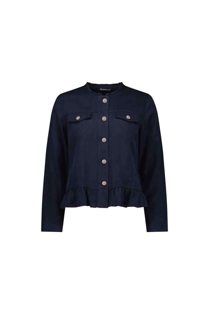 2047 Ink Ruffle Hem Tencel Denim Jacket