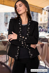 256776U Eyelet Embellished Rayon Ponti Blazer