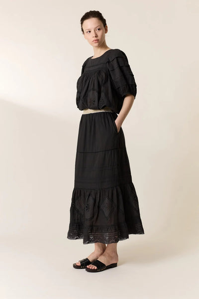 L&H BLACK French Lace Organic Cotton Peasant Skirt