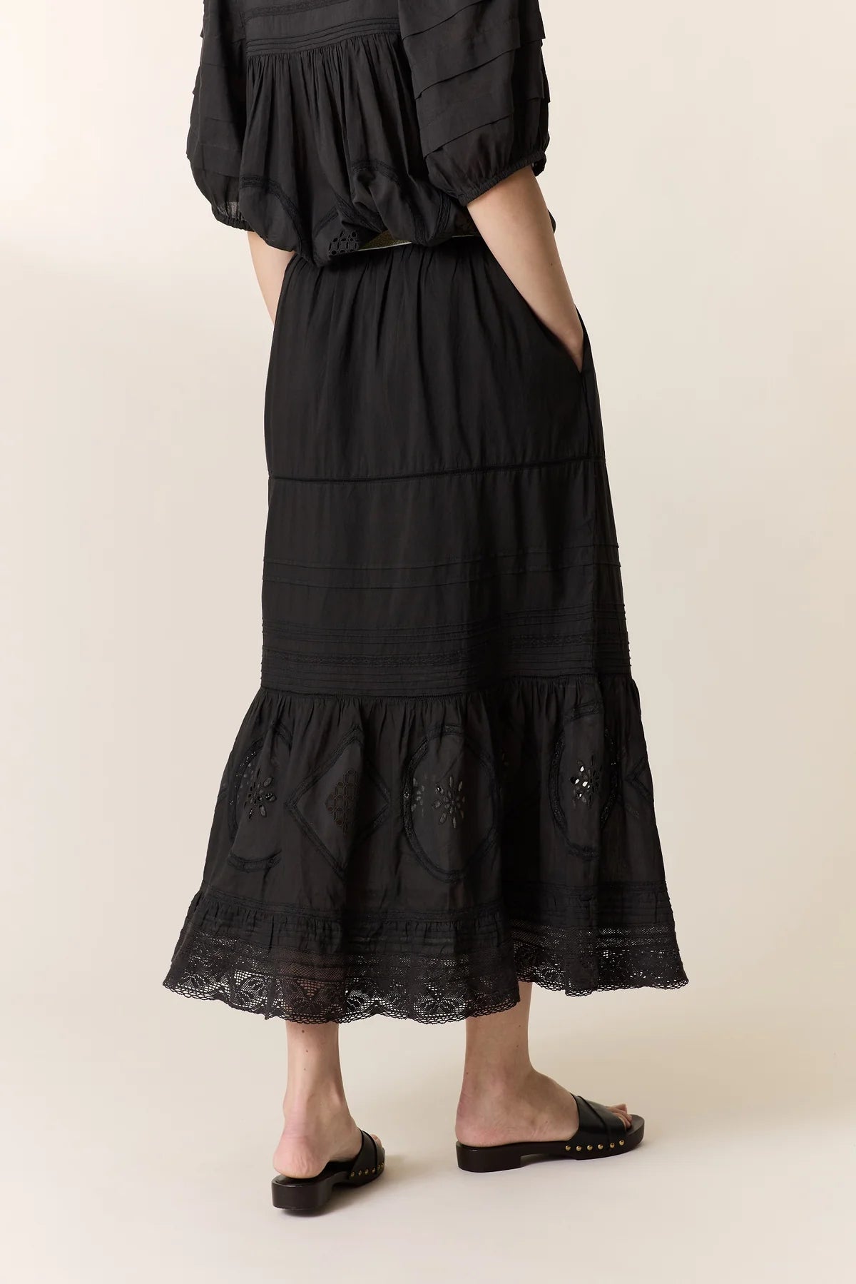 L&H BLACK French Lace Organic Cotton Peasant Skirt