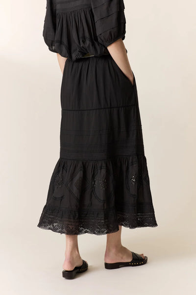 L&H BLACK French Lace Organic Cotton Peasant Skirt