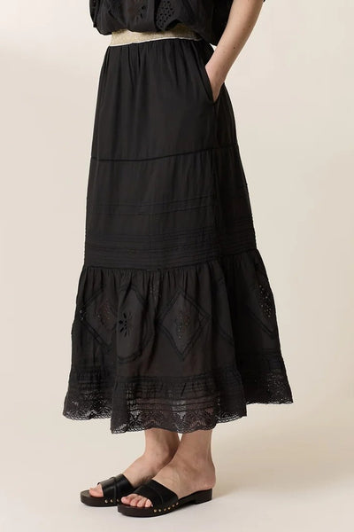 L&H BLACK French Lace Organic Cotton Peasant Skirt
