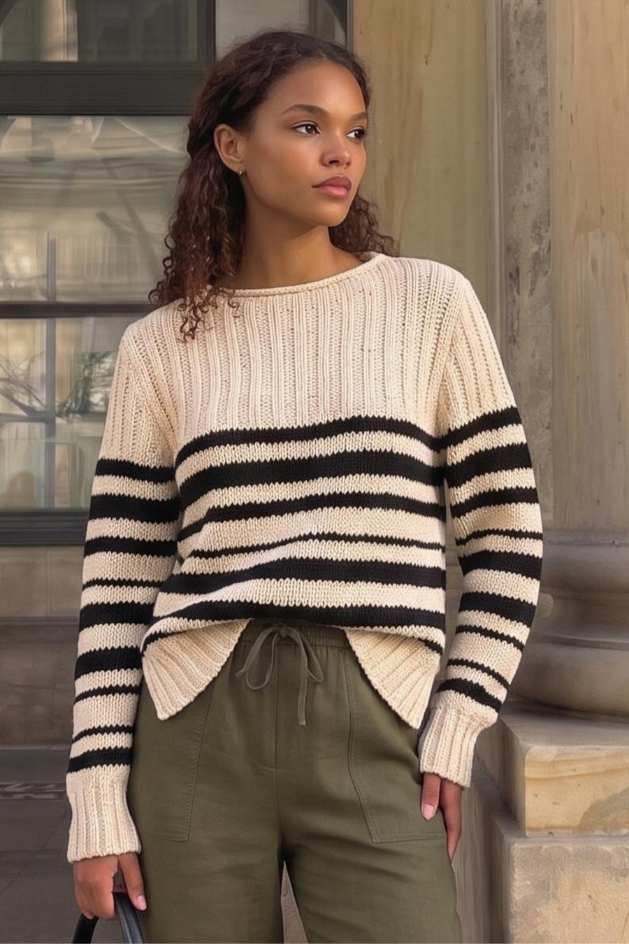 L&H Textured Knit Organic Cotton Summer  Stripe Sweater