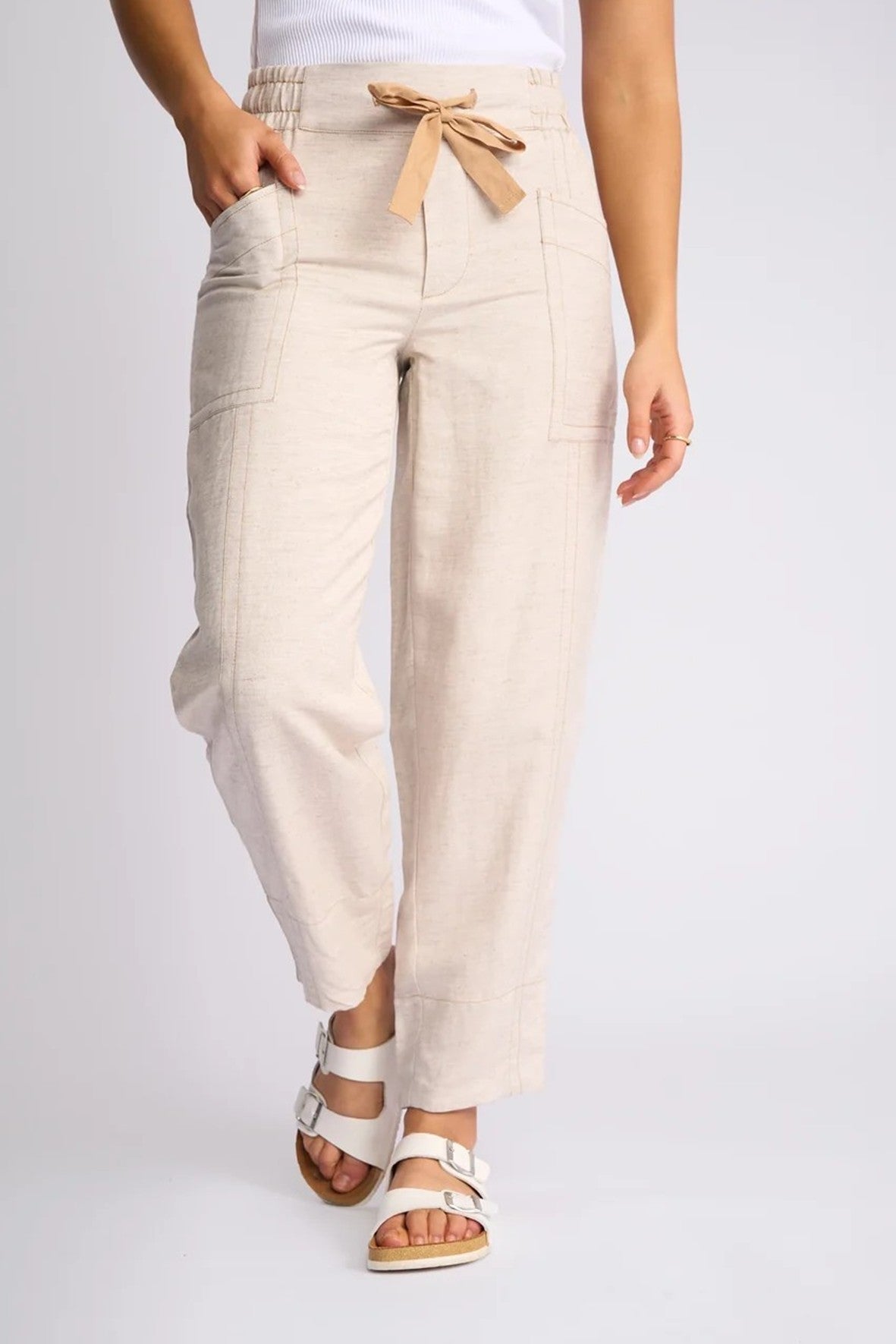 KN7106 Linen Blend Tie Pocketed Seam Pant