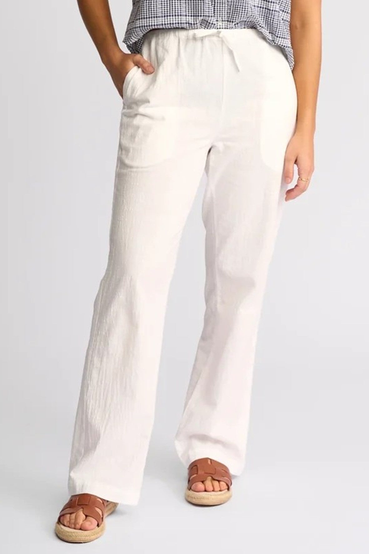 KN7124C WHITE Drawcord Straight Leg Cotton Pant