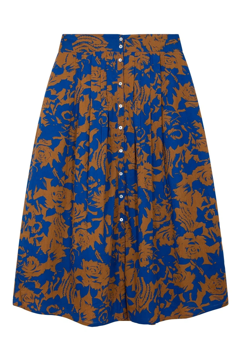 L&H INK Print Pintuck Pleat Button Front Organic Cotton Skirt