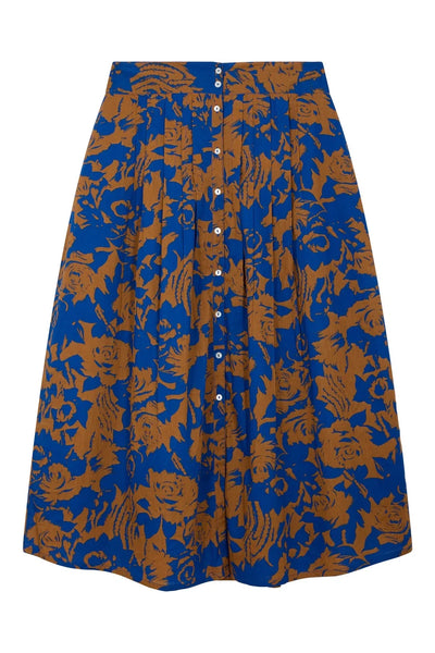 L&H INK Print Pintuck Pleat Button Front Organic Cotton Skirt