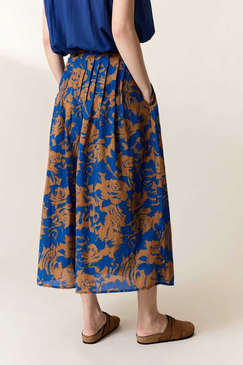 L&H INK Print Pintuck Pleat Button Front Organic Cotton Skirt
