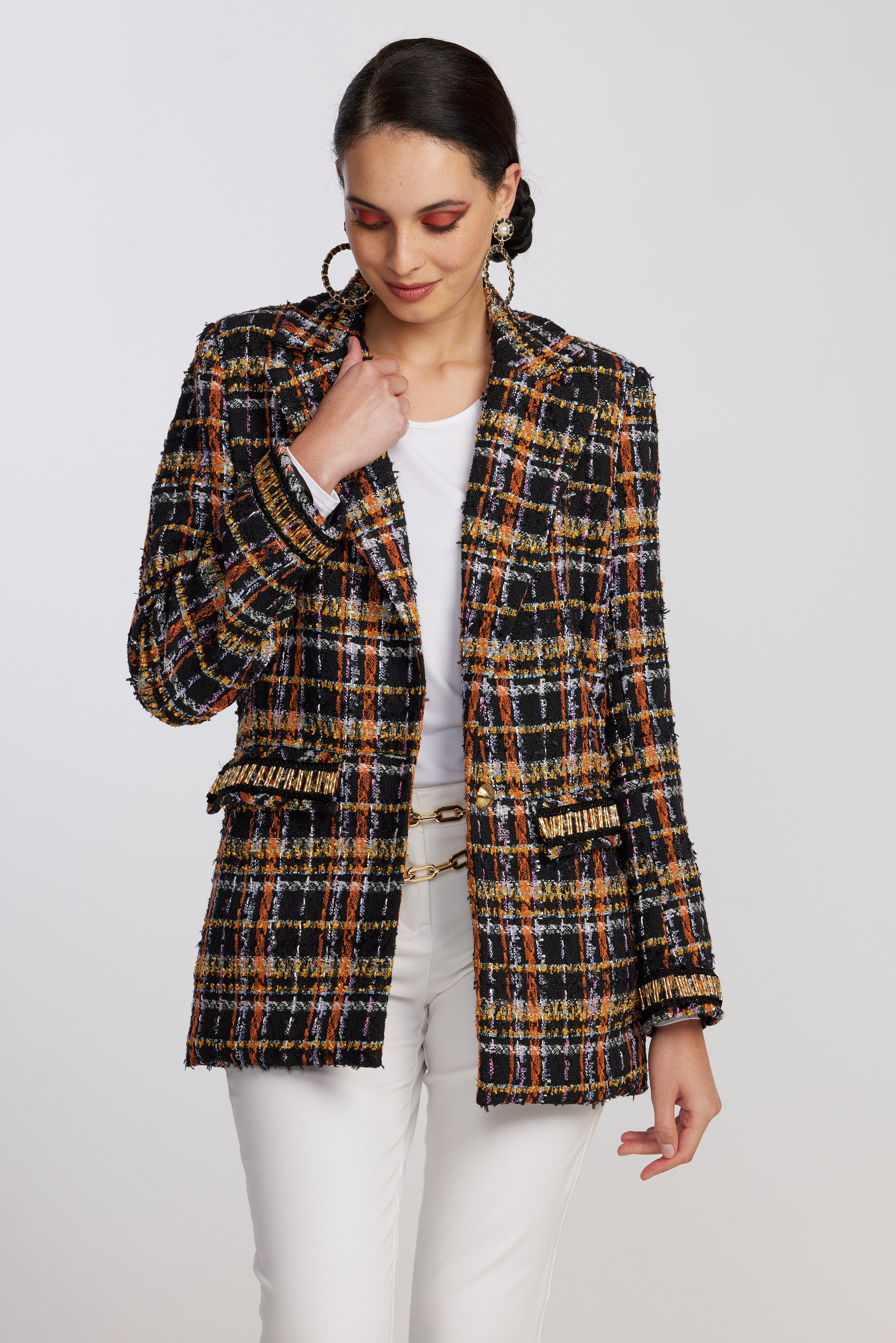 Check sales boucle jacket