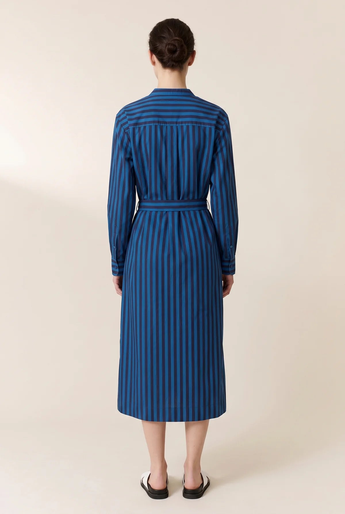 L&H Chinese Collar Crisp Cotton Stripe Tie Dress