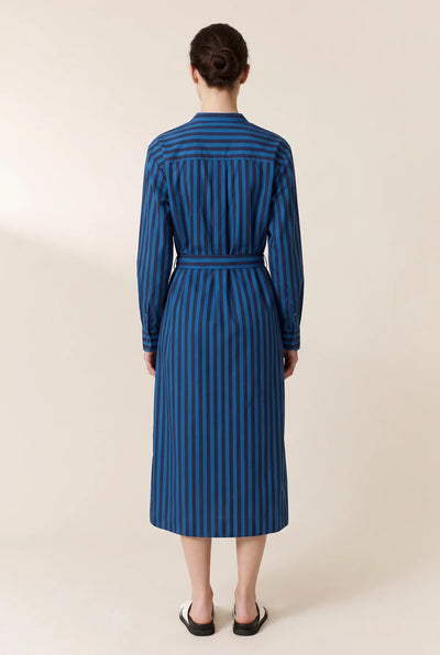 L&H Chinese Collar Crisp Cotton Stripe Tie Dress