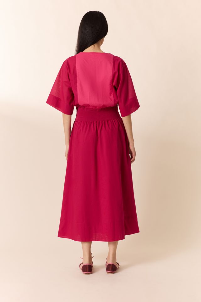 L&H Pink Ruched Waist Pocketed Organic Cotton Dress