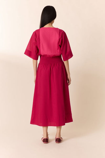 L&H Pink Ruched Waist Pocketed Organic Cotton Dress