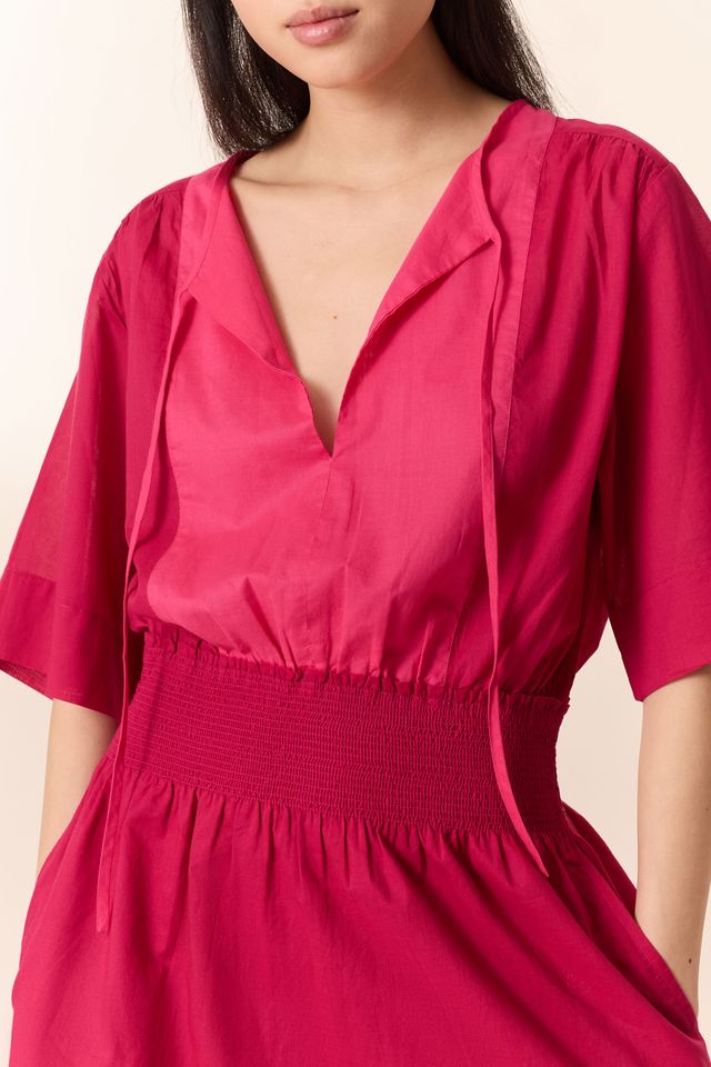 L&H Pink Ruched Waist Pocketed Organic Cotton Dress