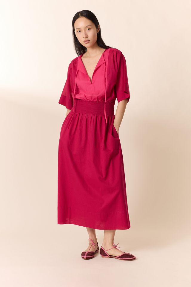 L&H Pink Ruched Waist Pocketed Organic Cotton Dress