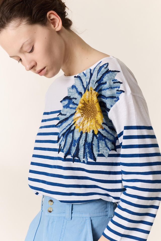 L&H RED Nautical Sunflower Boat Neck Organic Cotton Top