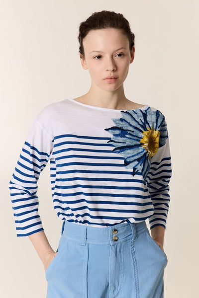 L&H RED Nautical Sunflower Boat Neck Organic Cotton Top