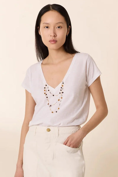 L&H Amber & Pearl Deep V Organic Cotton T-Shirt