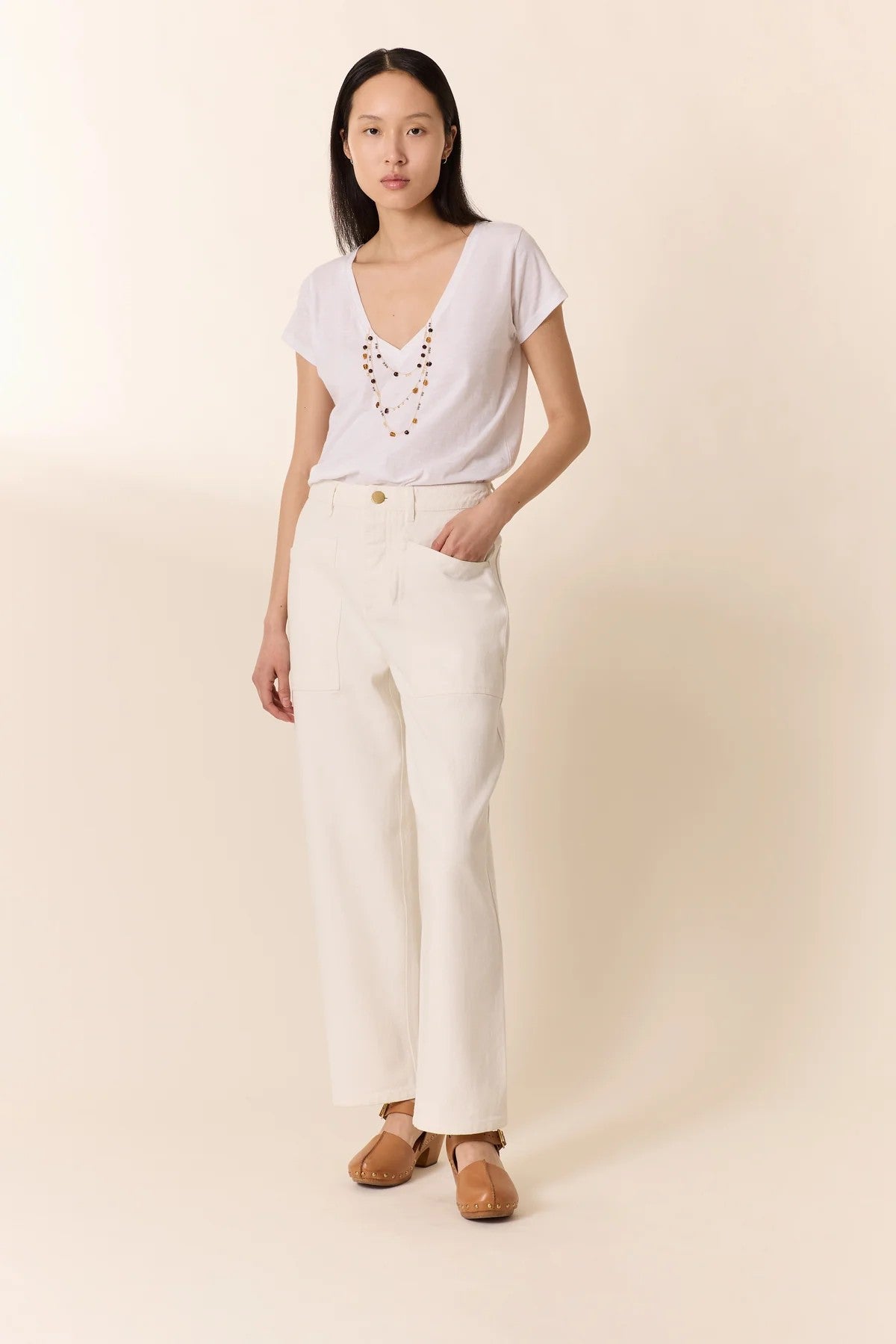 L&H Amber & Pearl Deep V Organic Cotton T-Shirt