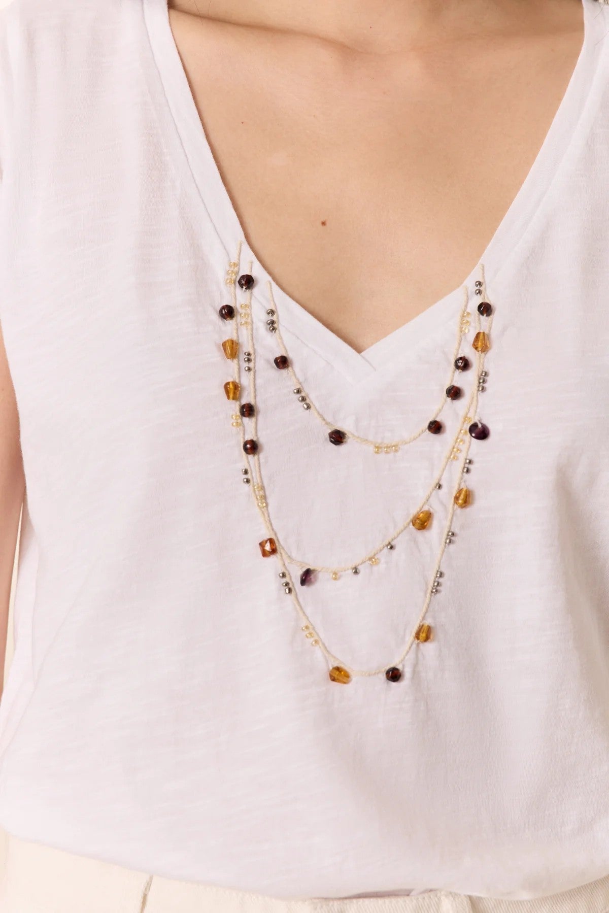 L&H Amber & Pearl Deep V Organic Cotton T-Shirt