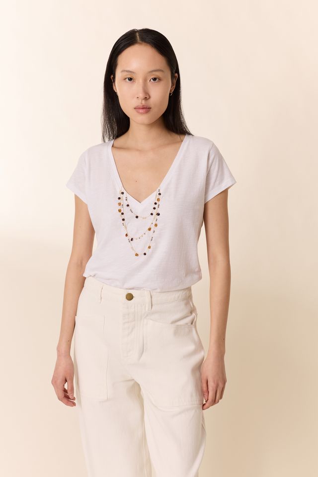 L&H Amber & Pearl Deep V Organic Cotton T-Shirt