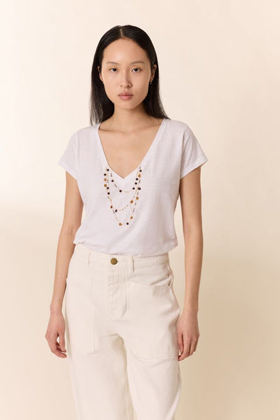 L&H Amber & Pearl Deep V Organic Cotton T-Shirt