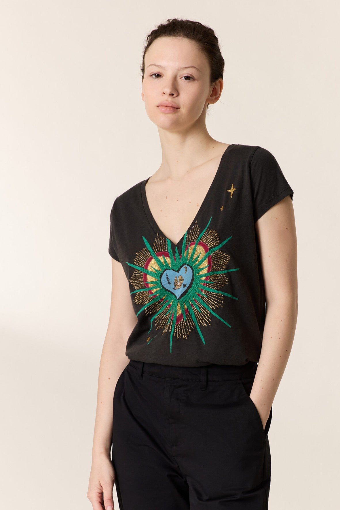 L&H Heart Star Embroidered Organic Cotton T-Shirt