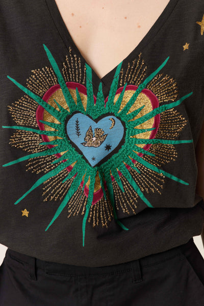 L&H Heart Star Embroidered Organic Cotton T-Shirt