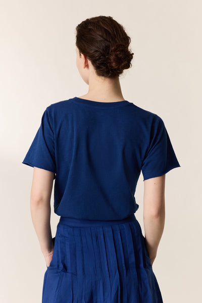 L&H Bow Design Embroidered Crew Neck Cotton T-Shirt