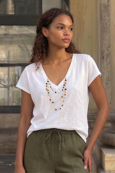L&H Amber & Pearl Deep V Organic Cotton T-Shirt