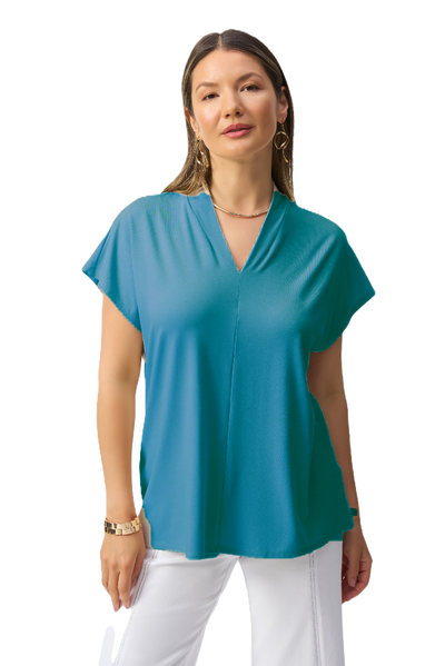 251286 COASTAL BLUE Soft Cap Sleeve Easy Fit V Neck
