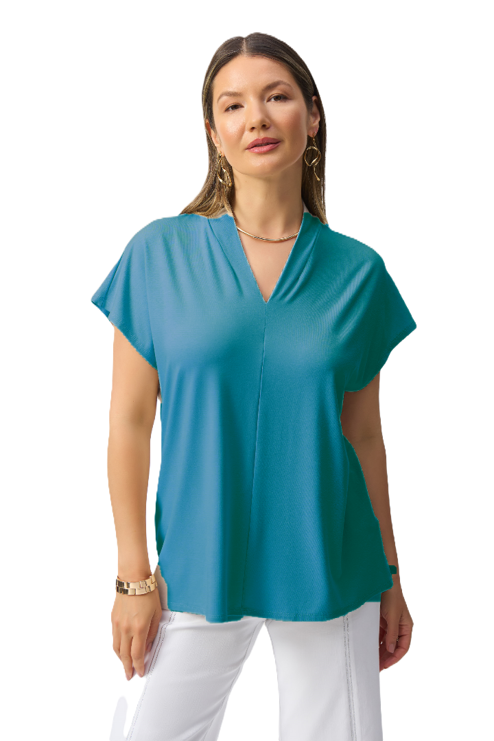 251286 COASTAL BLUE Soft Cap Sleeve Easy Fit V Neck