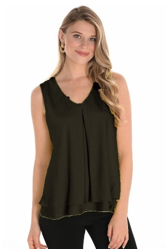 251250 V-Neck Luster Satin S/Less Layer Top