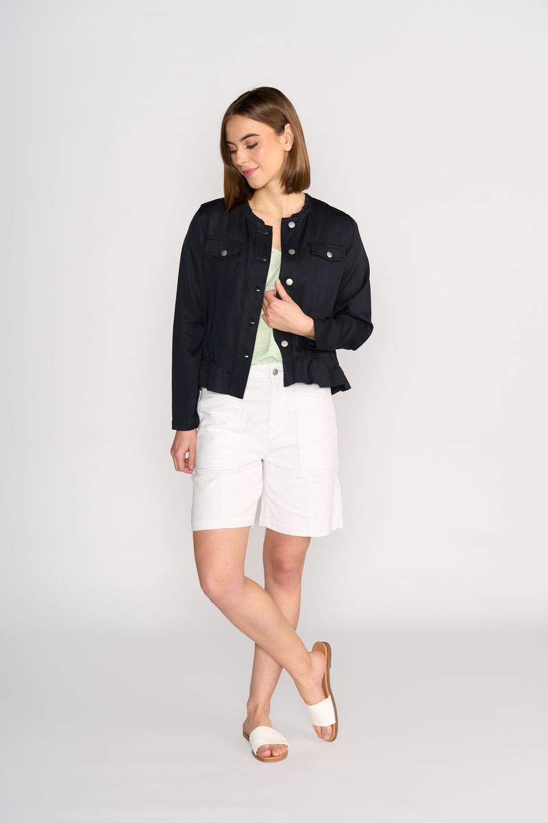 2047 Ink Ruffle Hem Tencel Denim Jacket