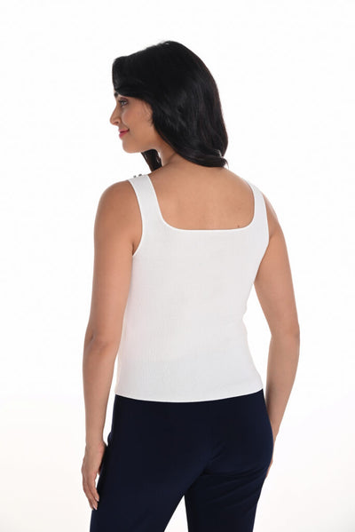 251600 NAVY Rhinestone Scoop Fine Rib Singlet