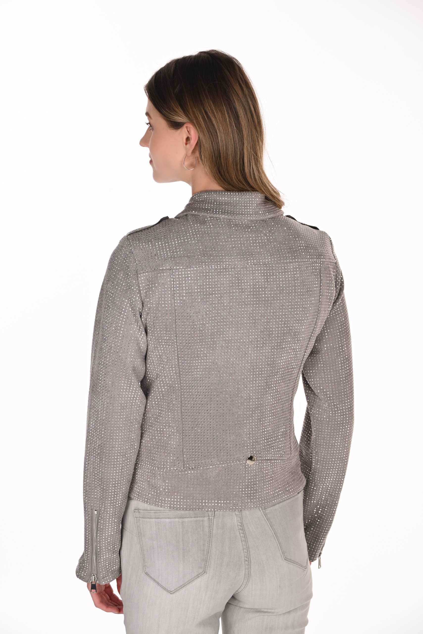 FL266596 Silver Grey Studded Biker Jacket