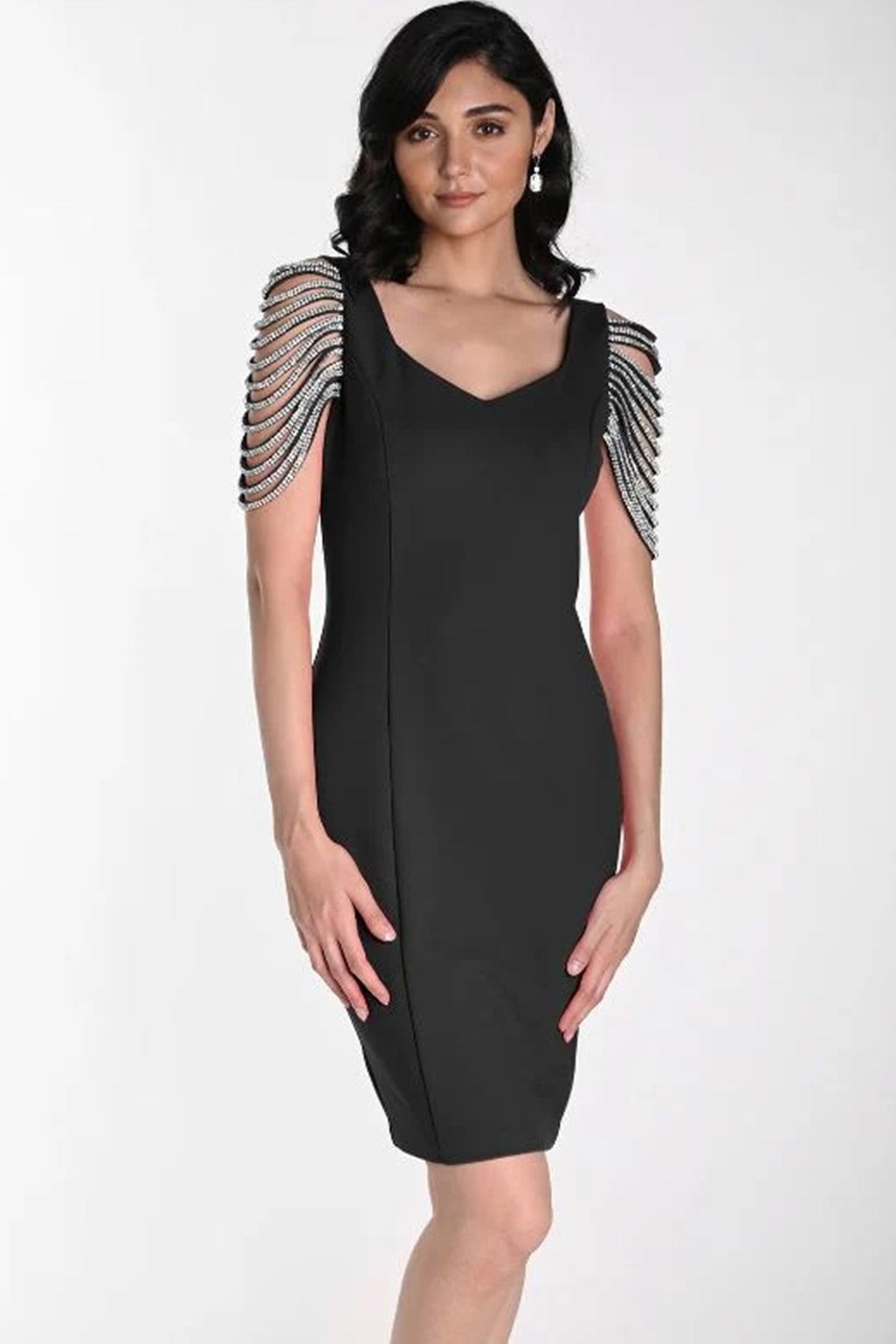 242309U Rhinestone Sleeve Cocktail Dress